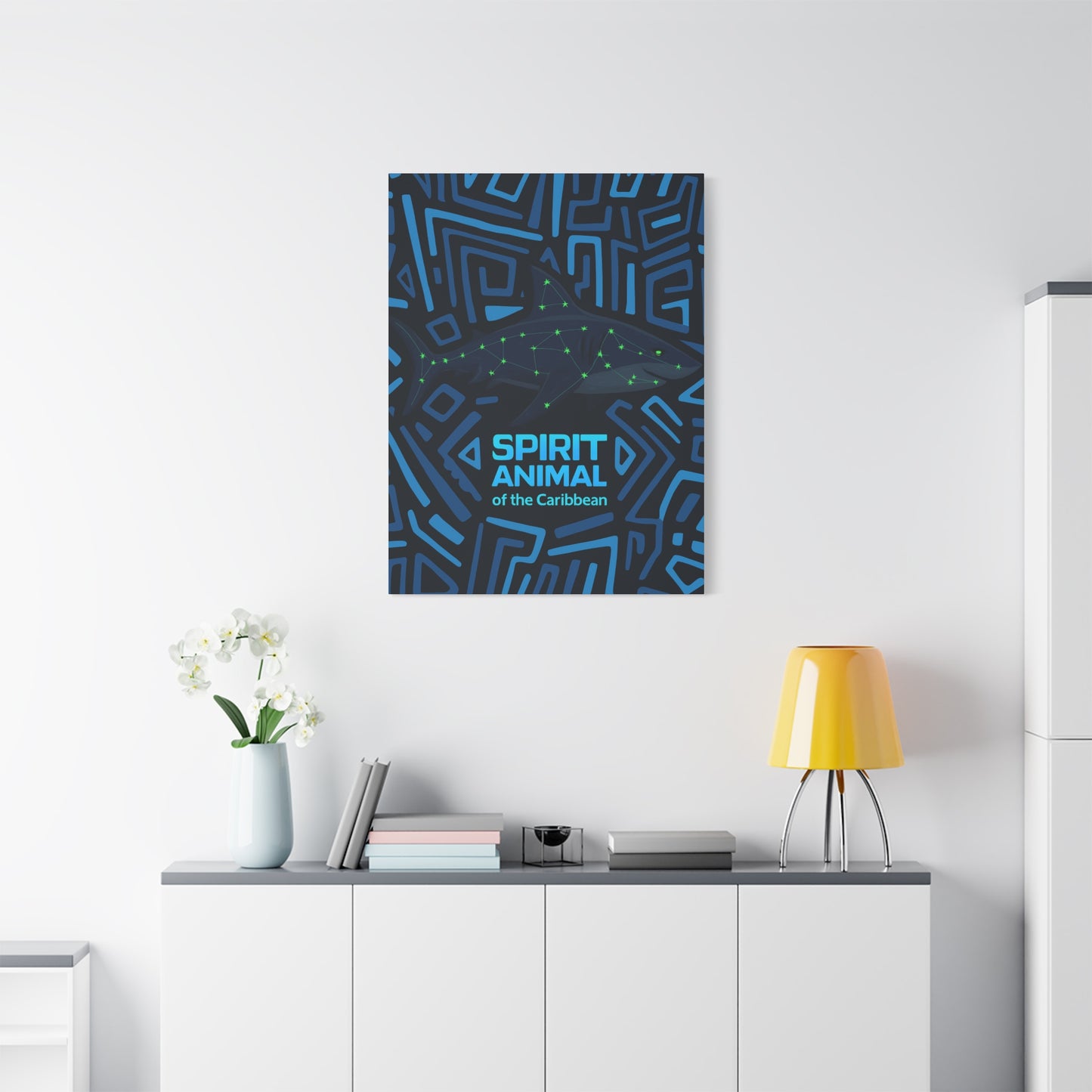 Pop Shark Spirit Guardian Canvas Print, Bohemian Home Decor, Artistic Wall Art, Unique Gift, Festival Decoration