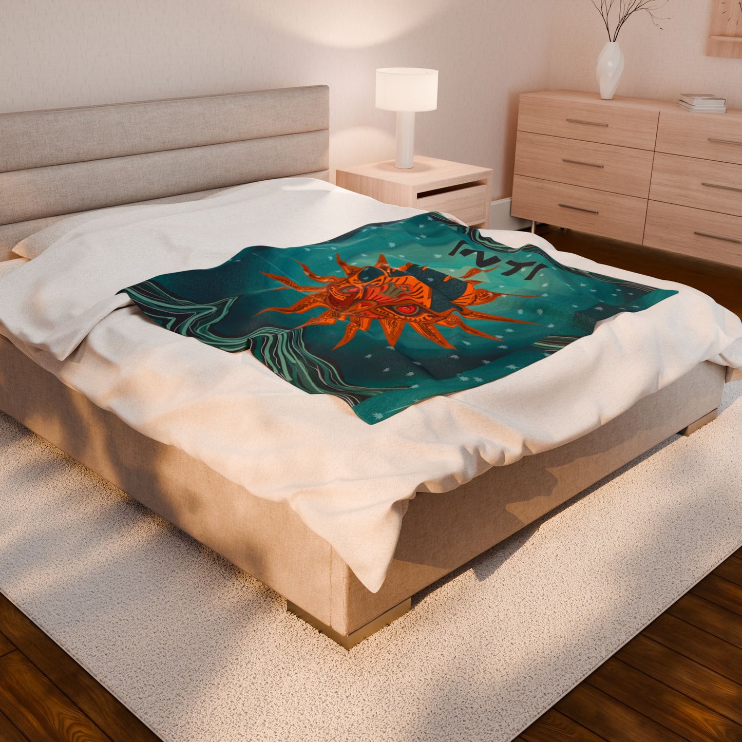 Bohemian Sun Velveteen Plush Blanket, Cozy Decorative Throw, Unique Home Decor Gift, Beach Blanket, Festival Vibes, Boho Style